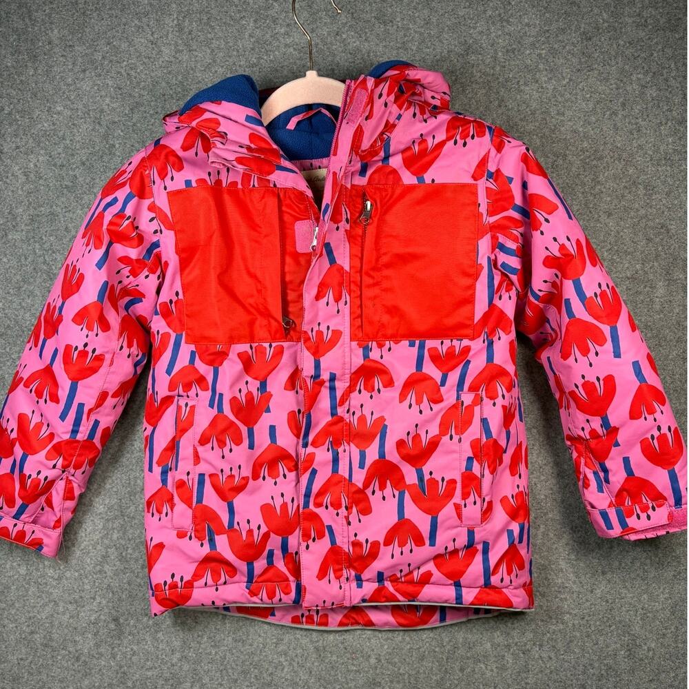 Hanna Andersson Girls Sunset Tulip Floral Snow Ski Jacket Hood Pink Blue 120 6-7